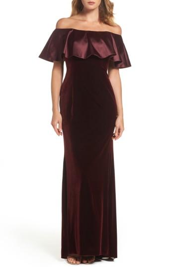 Women's Adrianna Papell Ruffle Off The Shoulder Velvet Gown