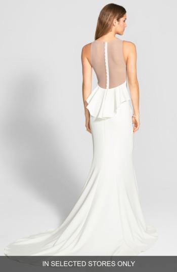 Women's Amsale Back Detail Flared Silk Crepe Gown, Size In Store Only - Ivory