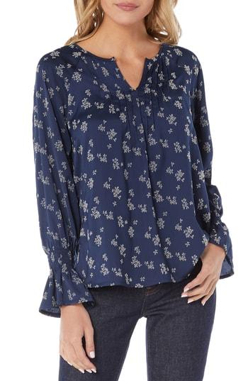 Women's Michael Stars Flocked Print Peasant Blouse - Blue