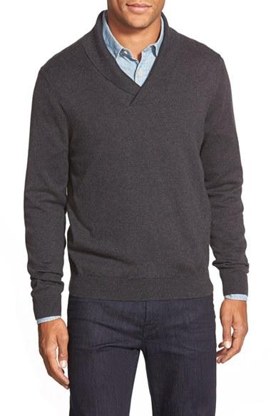 Men's Nordstrom Men's Shop Cotton & Cashmere Shawl Collar Sweater