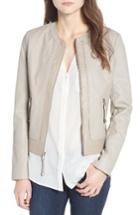 Women's Via Spiga Two-tone Collarless Leather & Ponte Jacket - Beige