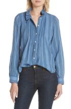 Women's La Vie Rebecca Taylor Metallic Stripe Ruffle Neck Blouse - Blue