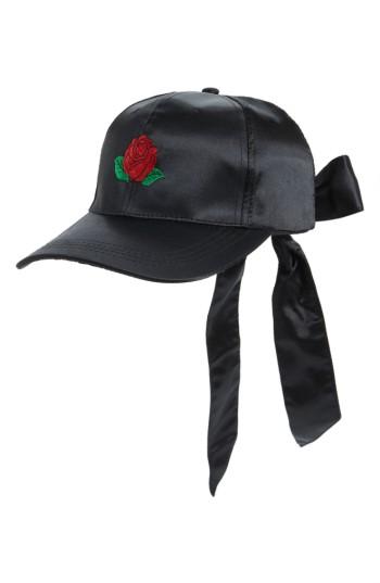Women's Amici Accessories Rose Embroidered Ball Cap - Black