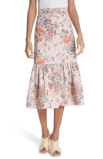 Women's Rebecca Taylor Marlena Ruffled Floral Skirt - Pink