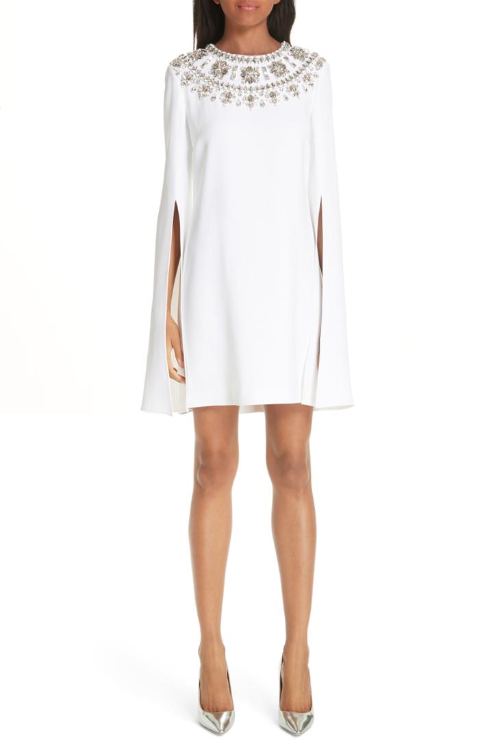 Women's Michael Kors Crystal Embellished Split Sleeve Double Crepe Sable Dress - White