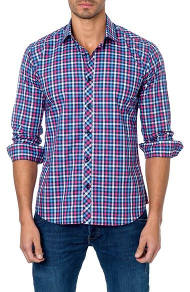 Men's Jared Lang Trim Fit Check Sport Shirt - Blue