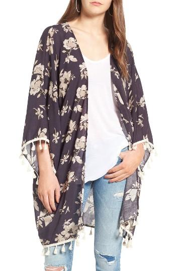 Women's David & Young Tassel Floral Ruana, Size - Blue