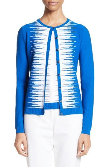 Women's St. John Collection Stripe Intarsia Knit Cardigan, Size - Blue