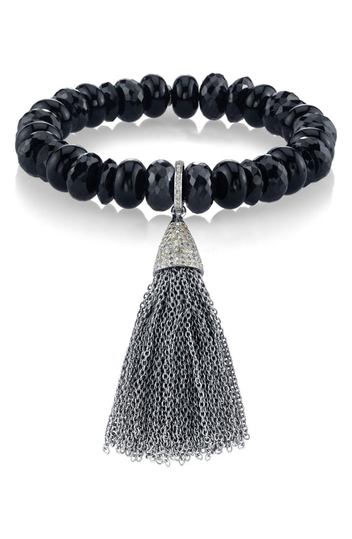 Women's Sheryl Lowe Pave Tassel Onyx Bracelet