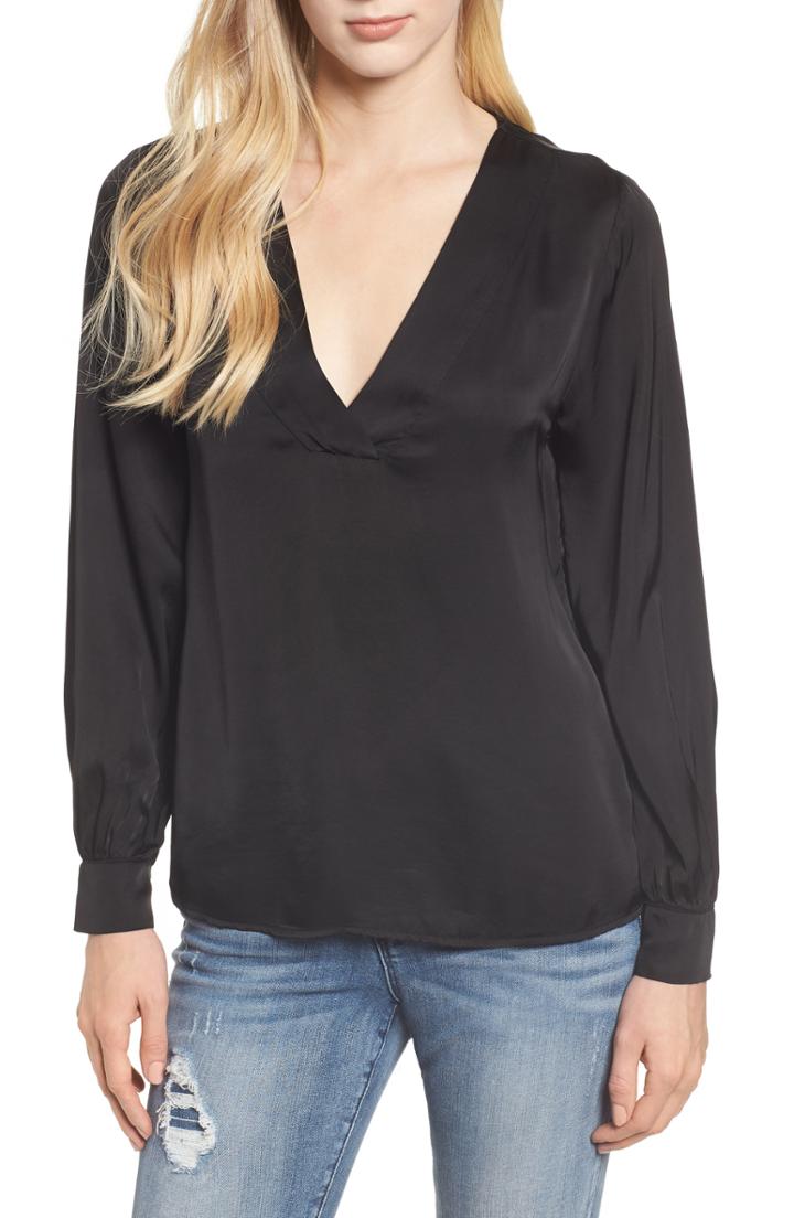 Women's Velvet By Graham & Spencer V-neck Satin Blouse - Black
