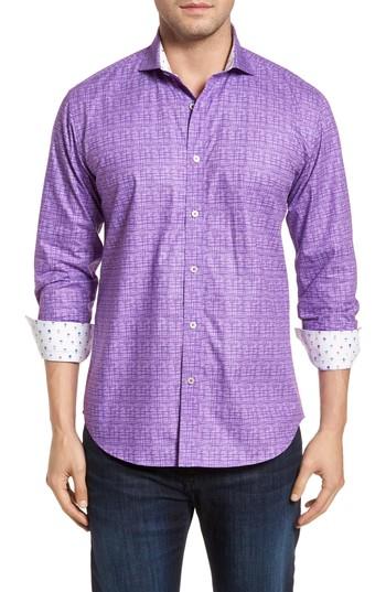 Men's Bugatchi Freehand Shaped Fit Sport Shirt - Purple