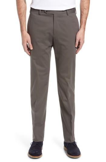 Men's Zanella Parker Flat Front Solid Stretch Cotton Trousers - Grey