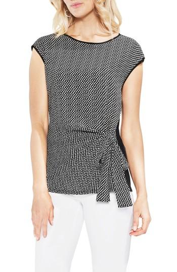 Women's Vince Camuto Side Tie Mixed Media Top, Size - Black