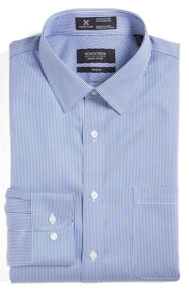 Men's Nordstrom Men's Shop Smartcare(tm) Trim Fit Stripe Dress Shirt .5 - 32/33 - Blue