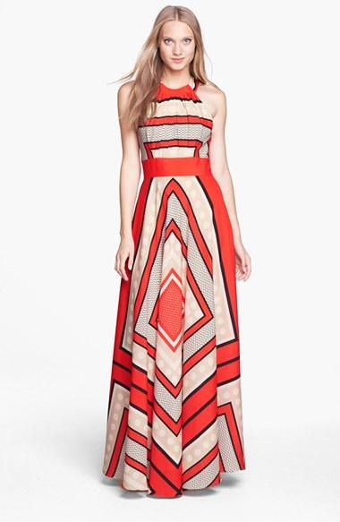 Women's Eliza J Scarf Print Crepe De Chine Fit & Flare Maxi Dress - Orange