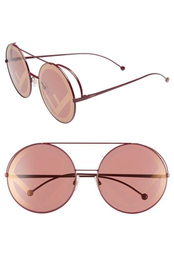 Women's Fendi Run Away 63mm Round Sunglasses - Black Cherry