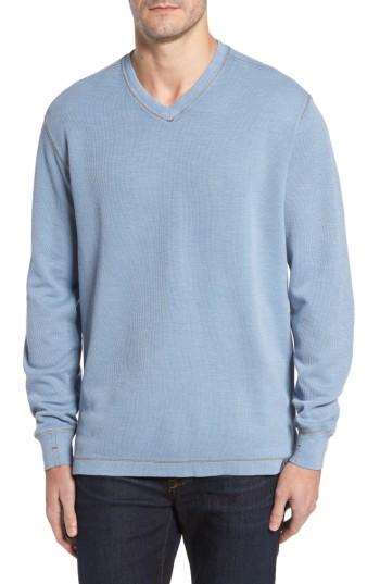 Men's Thaddeus Anthony Slubbed Long Sleeve V-neck T-shirt - Blue