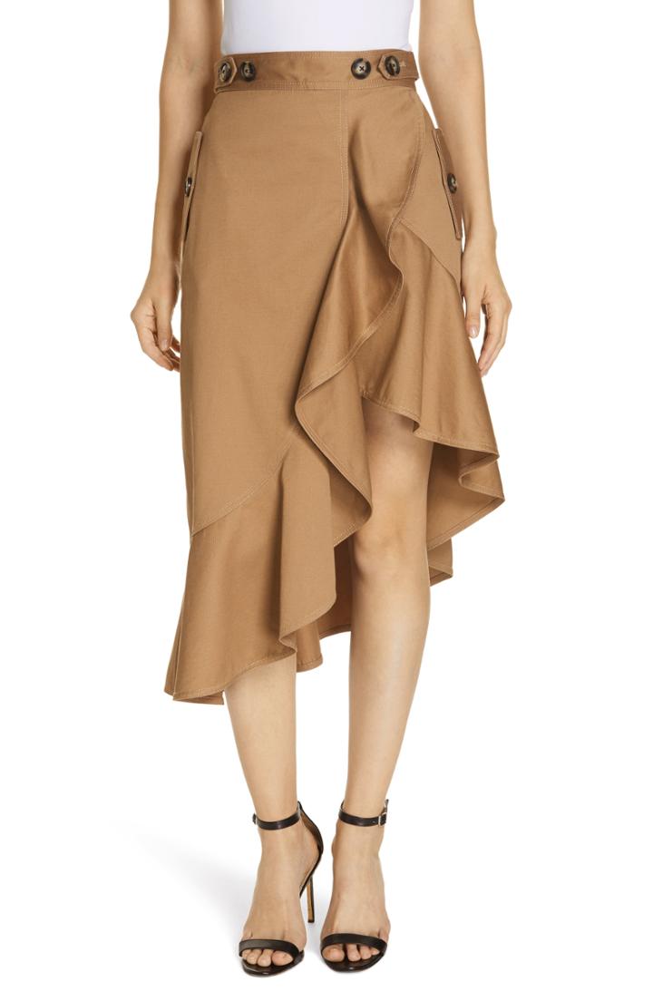 Women's Self-portrait Ruffle Trim Canvas Skirt - Brown