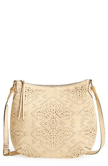 Elle & Jae Gypset Cutwork Faux Leather Crossbody Hobo - Beige