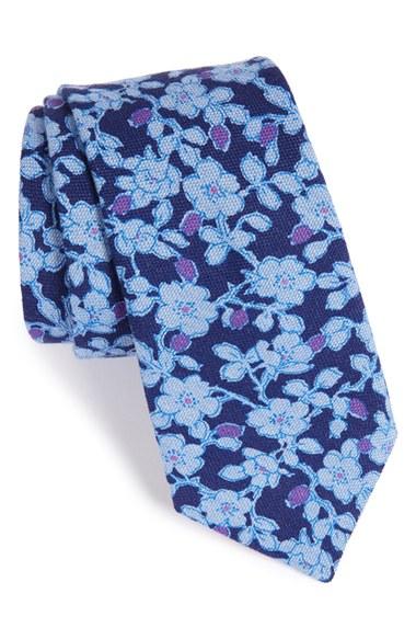 Men's Ted Baker London Floral Cotton Tie, Size - Blue