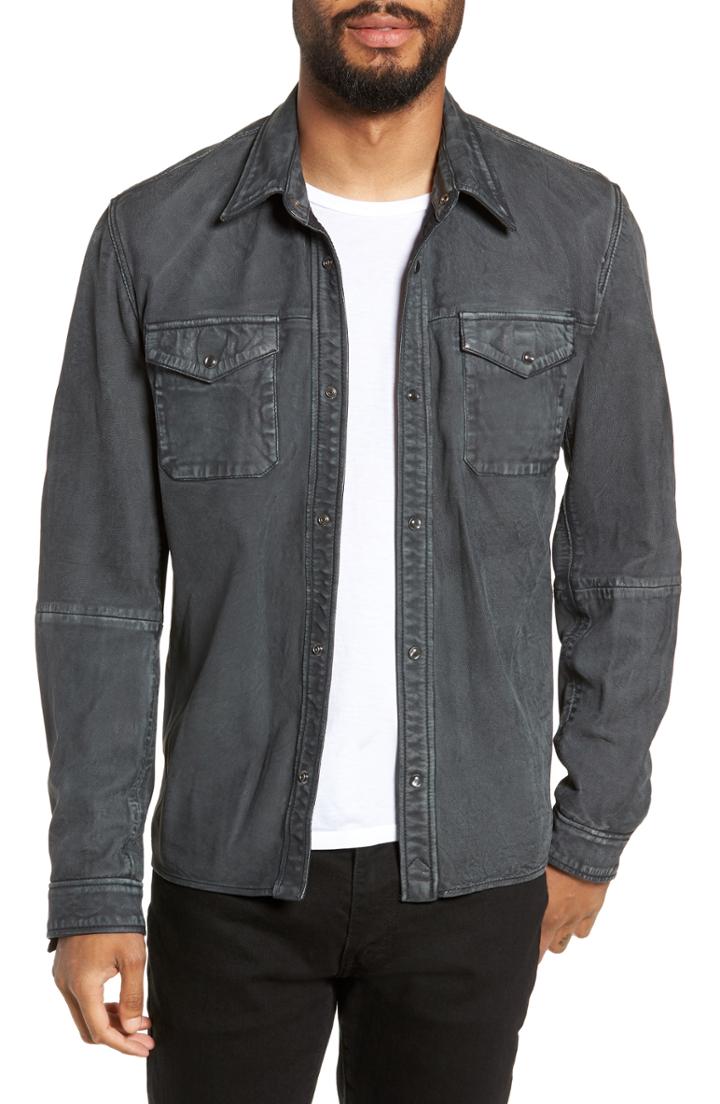 Men's John Varvatos Star Usa Snap Sheepskin Shirt Jacket, Size - Grey