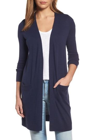 Petite Women's Halogen Long Open Front Cardigan, Size P - Blue