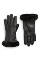 Women's Ugg Classic Leather Tech Gloves With Genuine Shearling Trim - Black
