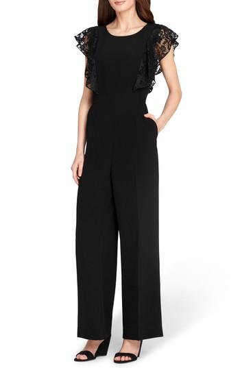 Women's Tahari Lace Sleeve Crepe Jumpsuit - Black