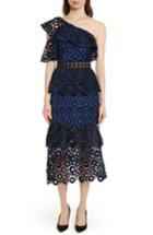 Women's Self-portrait Lace One-shoulder Midi Dress - Blue
