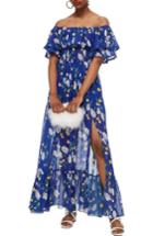 Women's Topshop Blair Floral Off The Shoulder Maxi Dress Us (fits Like 0) - Blue