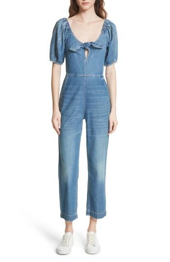 Women's La Vie Rebecca Taylor Tie Neck Denim Jumpsuit - Blue