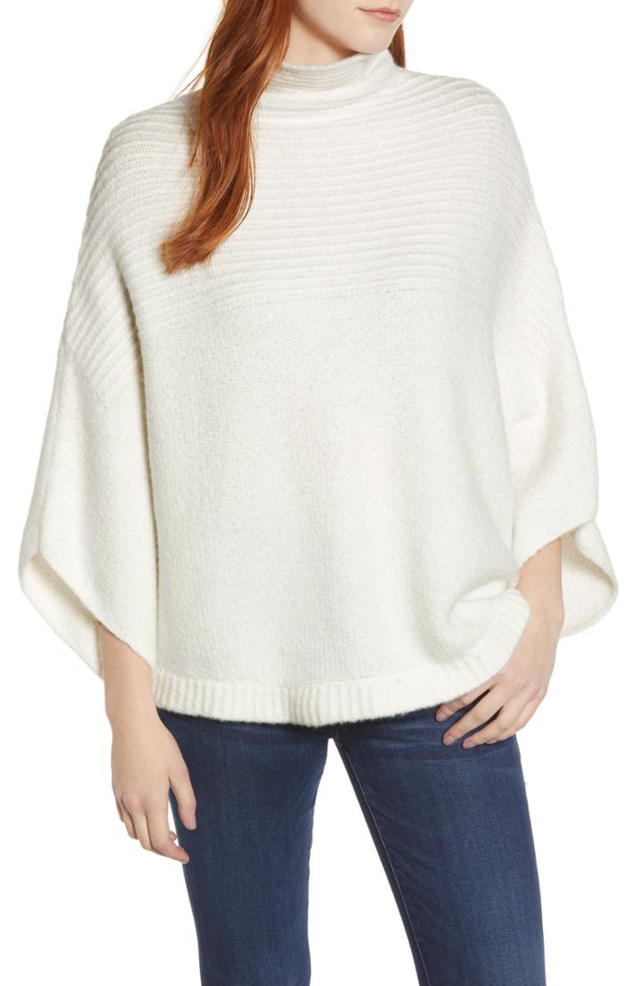 Women's Caslon Rib Knit Turtleneck Poncho - Ivory