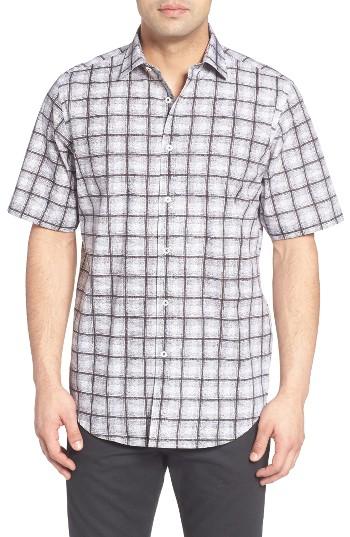 Men's Bugatchi Classic Fit Check Print Sport Shirt - Black