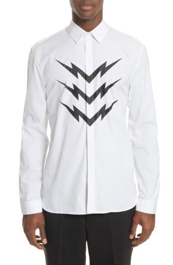 Men's Neil Barrett Lightning Bolt Print Sport Shirt
