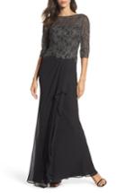 Women's La Femme Metallic Embroidered A-line Gown