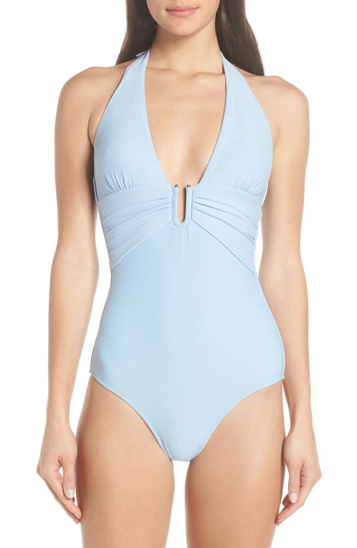 Women's Heidi Klein U-bar One-piece Halter Swimsuit - Blue
