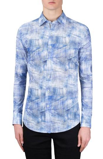 Men's Bugatchi Classic Fit Layered Cloud Print Sport Shirt - Blue