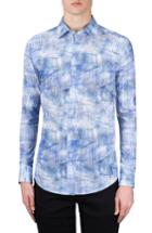 Men's Bugatchi Classic Fit Layered Cloud Print Sport Shirt - Blue