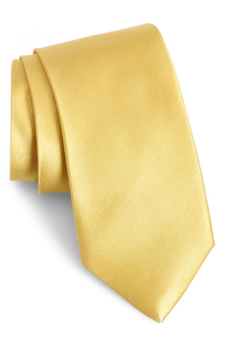 Men's Nordstrom Men's Shop Solid Satin Silk Tie, Size - Yellow