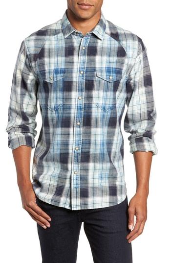 Men's Jeremiah Sawtooth Regular Fit Crosshatch Plaid Shirt - Blue