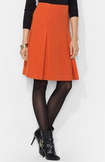 Lauren Ralph Lauren Pleated Wool Blend Skirt Peplum Orange