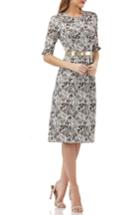 Women's Kay Unger Elbow-sleeve Belted Sheath Dress - Ivory