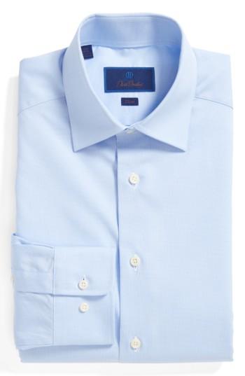Men's David Donahue Slim Fit Solid Dress Shirt - 34/35 - Blue