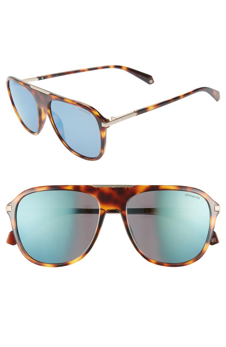Men's Polaroid 58mm Polarized Aviator Sunglasses - Havana