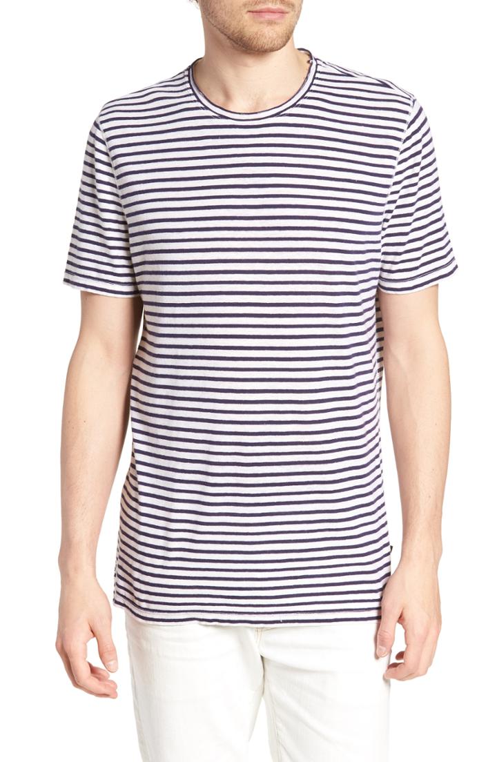 Men's Ag Theo Striped Cotton & Linen T-shirt, Size - Blue