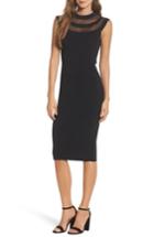 Petite Women's Eliza J Illusion Mesh Body-con Dress P - Black