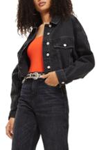 Women's Topshop Raw Edge Crop Denim Jacket Us (fits Like 10-12) - Black