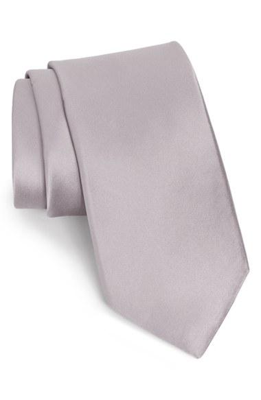 Men's Nordstrom Men's Shop Solid Satin Silk Tie, Size X-long - Grey