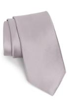 Men's Nordstrom Men's Shop Solid Satin Silk Tie, Size X-long - Grey