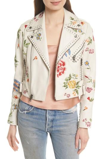 Women's Alice + Olivia Cody Embroidered Crop Leather Jacket